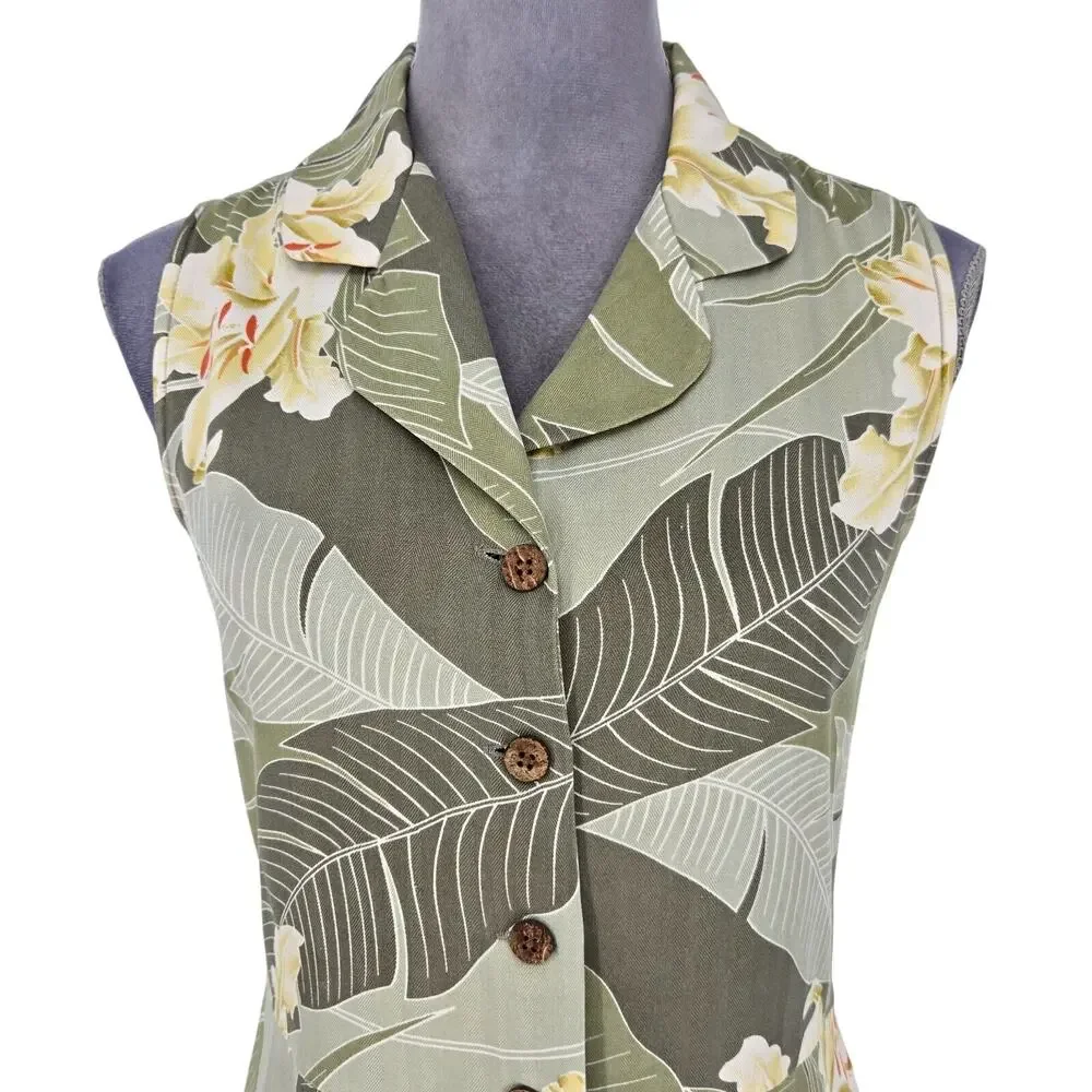 Tommy Bahama Dress Womens XS Silk Beige Floral Button Up Hawaiian Maxi Vintage
